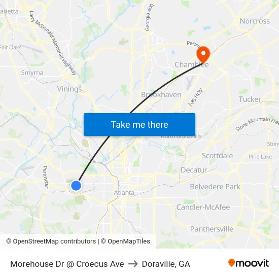 Morehouse Dr @ Croecus Ave to Doraville, GA map