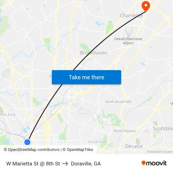 W Marietta St @ 8th St to Doraville, GA map