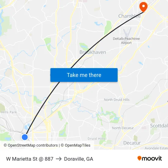 W Marietta St @ 887 to Doraville, GA map