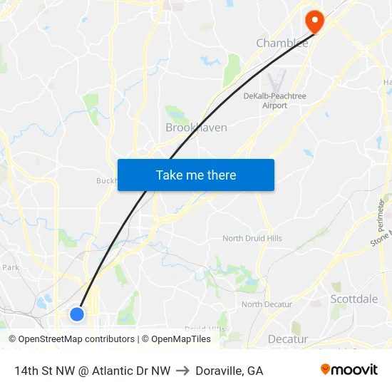 14th St NW @ Atlantic Dr NW to Doraville, GA map