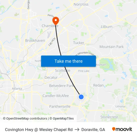 Covington Hwy @ Wesley Chapel Rd to Doraville, GA map