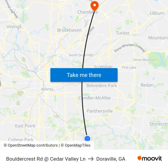 Bouldercrest Rd @ Cedar Valley Ln to Doraville, GA map