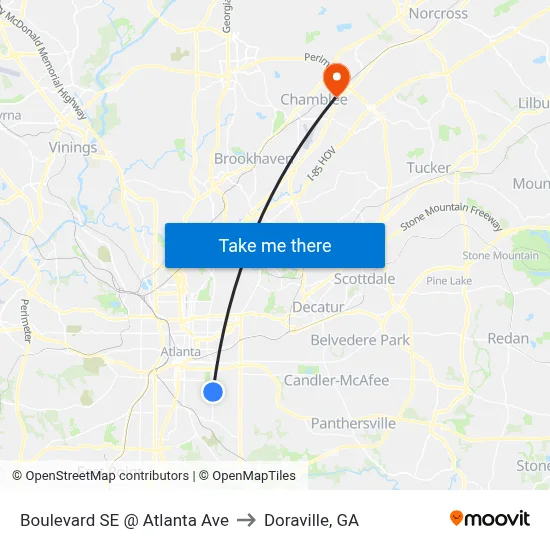 Boulevard SE @ Atlanta Ave to Doraville, GA map