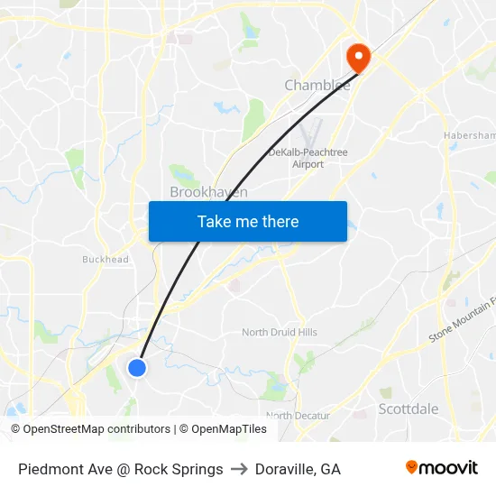 Piedmont Ave @ Rock Springs to Doraville, GA map