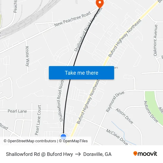 Shallowford Rd @ Buford Hwy to Doraville, GA map