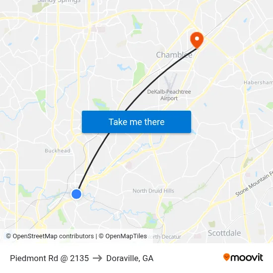 Piedmont Rd @ 2135 to Doraville, GA map