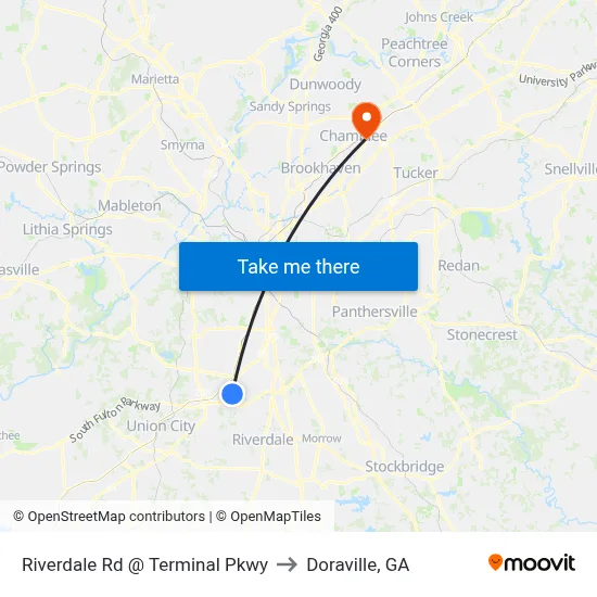 Riverdale Rd @ Terminal Pkwy to Doraville, GA map