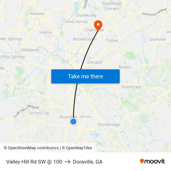 Valley Hill Rd SW @ 100 to Doraville, GA map