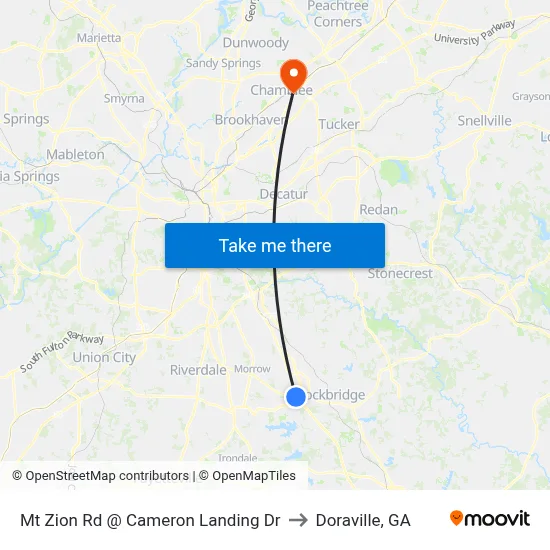 Mt Zion Rd @ Cameron Landing Dr to Doraville, GA map