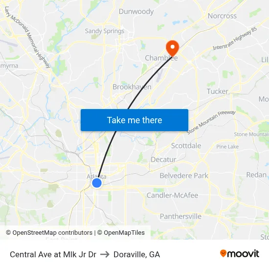 Central Ave at Mlk Jr Dr to Doraville, GA map