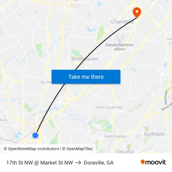 17th St NW @ Market St NW to Doraville, GA map