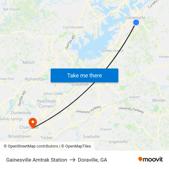 Gainesville Amtrak Station to Doraville, GA map