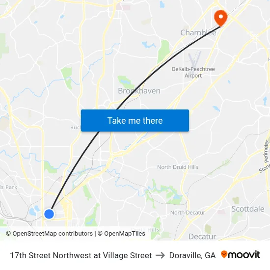 17th Street Northwest at Village Street to Doraville, GA map