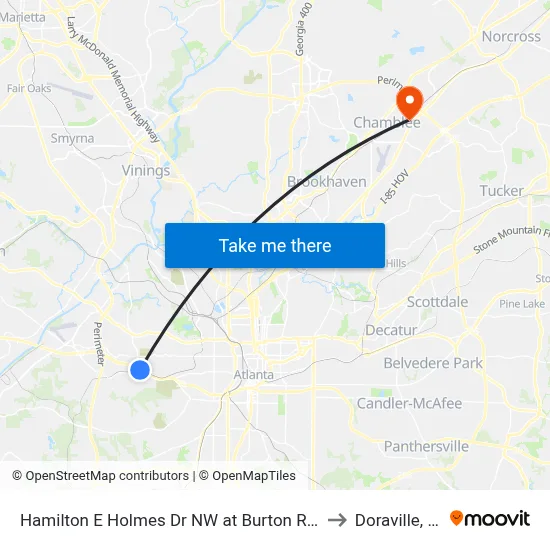 Hamilton E Holmes Dr NW at Burton Rd NW to Doraville, GA map