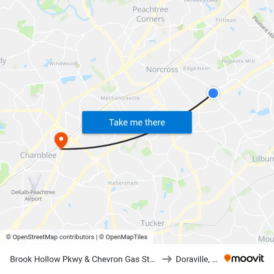 Brook Hollow Pkwy & Chevron Gas Station to Doraville, GA map
