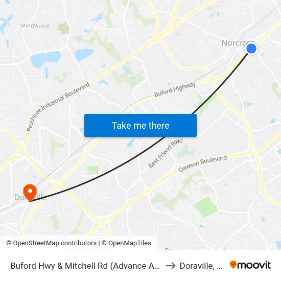 Buford Hwy & Mitchell Rd (Advance Auto) to Doraville, GA map