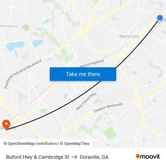 Buford Hwy & Cambridge St to Doraville, GA map
