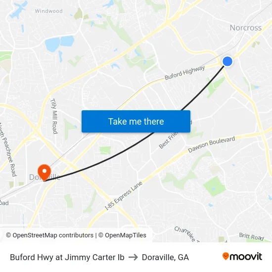 Buford Hwy at Jimmy Carter Ib to Doraville, GA map
