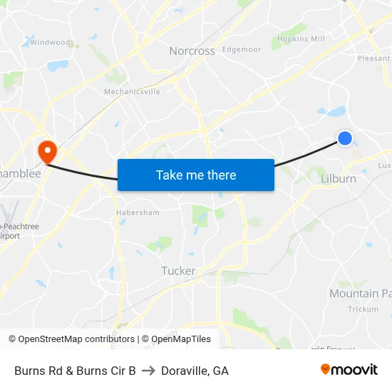 Burns Rd & Burns Cir B to Doraville, GA map