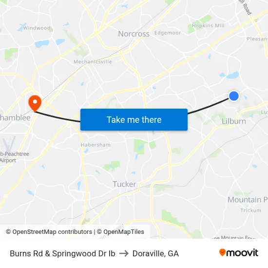Burns Rd & Springwood Dr Ib to Doraville, GA map
