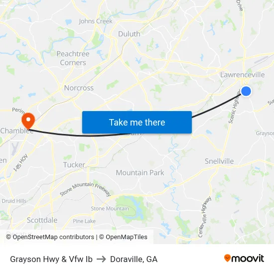 Grayson Hwy & Vfw Ib to Doraville, GA map