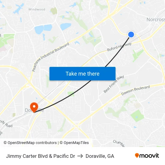 Jimmy Carter Blvd & Pacific Dr to Doraville, GA map