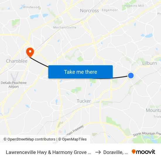 Lawrenceville Hwy & Harmony Grove Rd Ib to Doraville, GA map