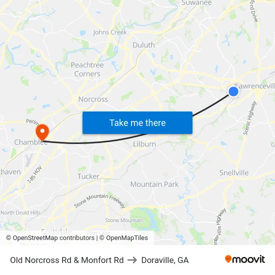 Old Norcross Rd & Monfort Rd to Doraville, GA map
