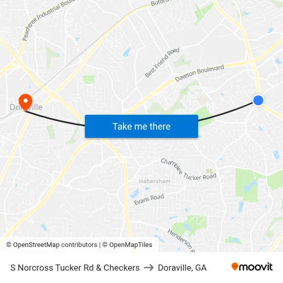 S Norcross Tucker Rd & Checkers to Doraville, GA map