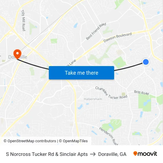 S Norcross Tucker Rd & Sinclair Apts to Doraville, GA map