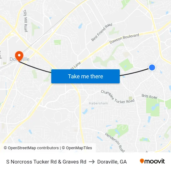 S Norcross Tucker Rd & Graves Rd to Doraville, GA map