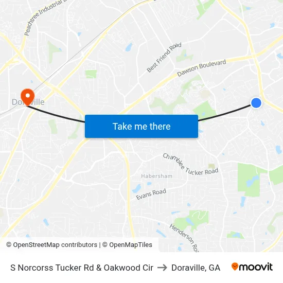 S Norcorss Tucker Rd & Oakwood Cir to Doraville, GA map