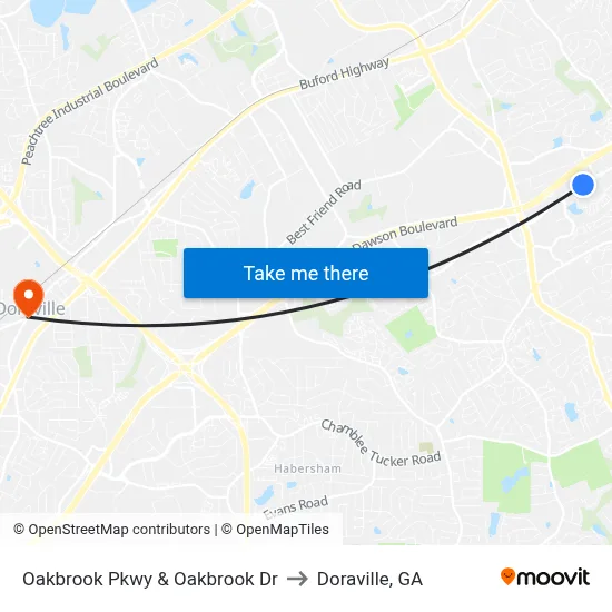 Oakbrook Pkwy & Oakbrook Dr to Doraville, GA map