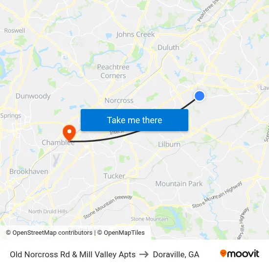 Old Norcross Rd & Mill Valley Apts to Doraville, GA map