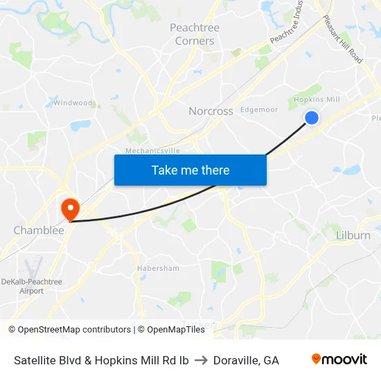 Satellite Blvd & Hopkins Mill Rd Ib to Doraville, GA map