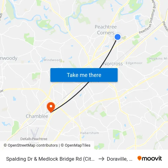 Spalding Dr & Medlock Bridge Rd (Citgo) to Doraville, GA map