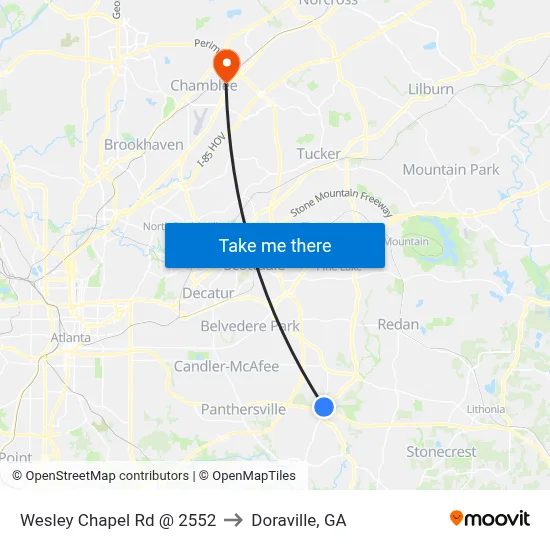 Wesley Chapel Rd @ 2552 to Doraville, GA map
