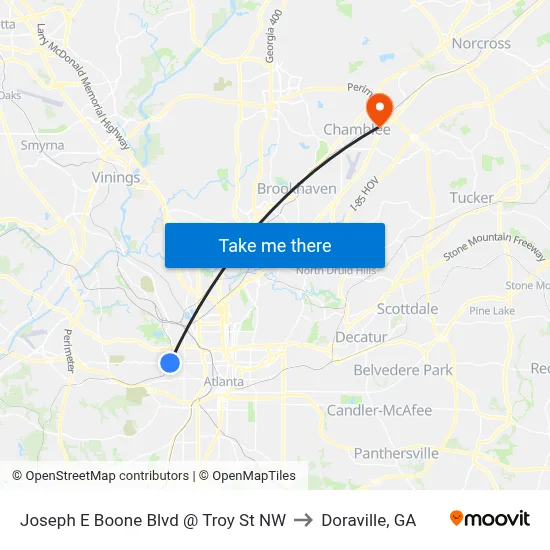 Joseph E Boone Blvd @ Troy St NW to Doraville, GA map