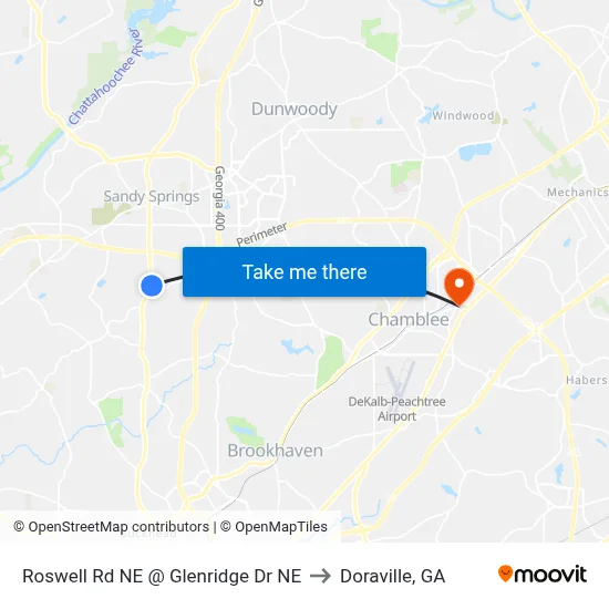 Roswell Rd NE @ Glenridge Dr NE to Doraville, GA map