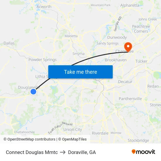 Connect Douglas Mmtc to Doraville, GA map
