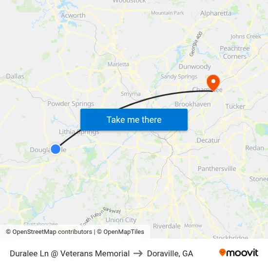 Duralee Ln @ Veterans Memorial to Doraville, GA map
