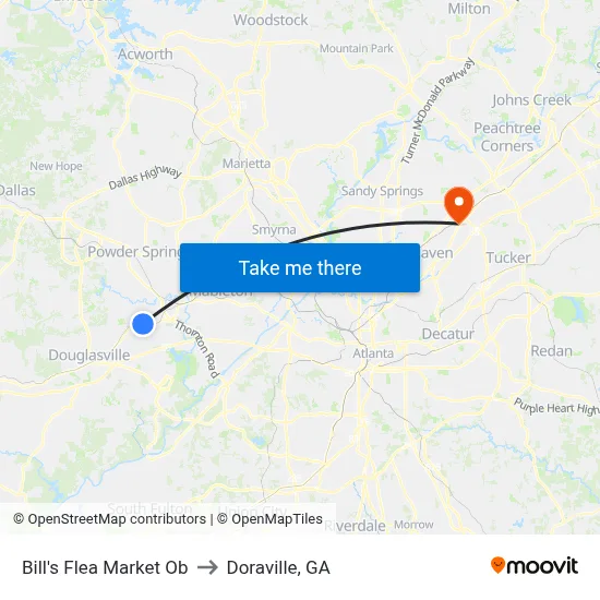 Bill's Flea Market Ob to Doraville, GA map