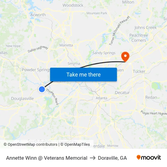 Annette Winn @ Veterans Memorial to Doraville, GA map