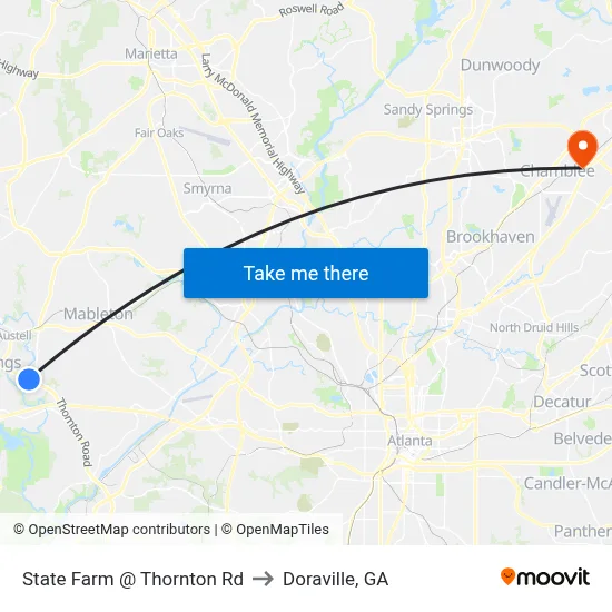 State Farm @ Thornton Rd to Doraville, GA map