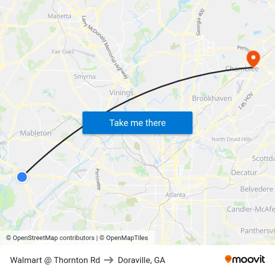 Walmart @ Thornton Rd to Doraville, GA map