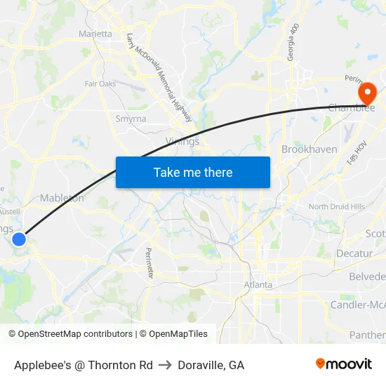 Applebee's @ Thornton Rd to Doraville, GA map
