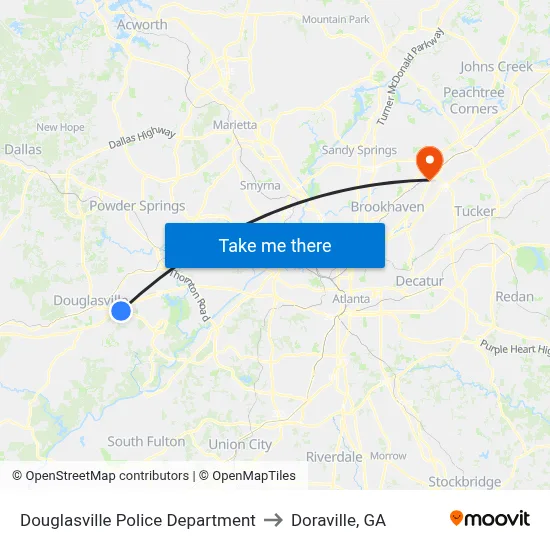 Douglasville Police Department to Doraville, GA map