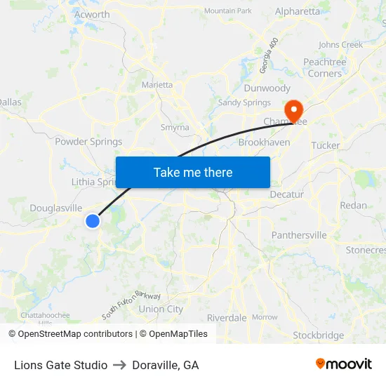 Lions Gate Studio to Doraville, GA map