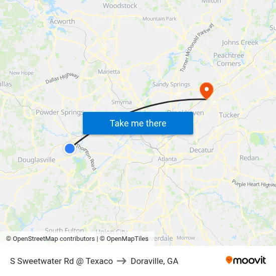 S Sweetwater Rd @ Texaco to Doraville, GA map