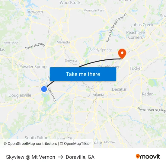 Skyview @ Mt Vernon to Doraville, GA map